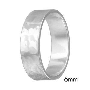 925 Sterling Silver Hand Hammered Wedding Band Flat Ring 6 MM Thumb Mens